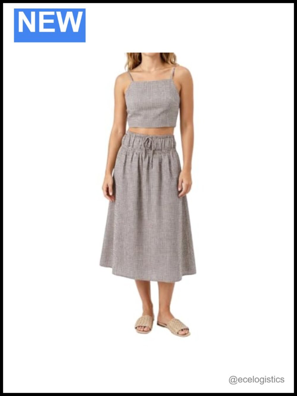 100% Linen 2 Piece Midi Skirt Set Cami Top A Line Beach Vacation